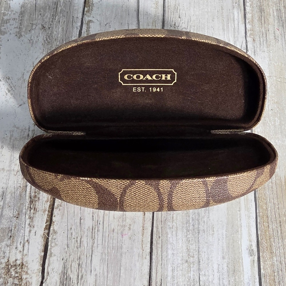 Coach Signature C Monogram Hard Shell Sunglasses Eyeglasses Case Brown Tan